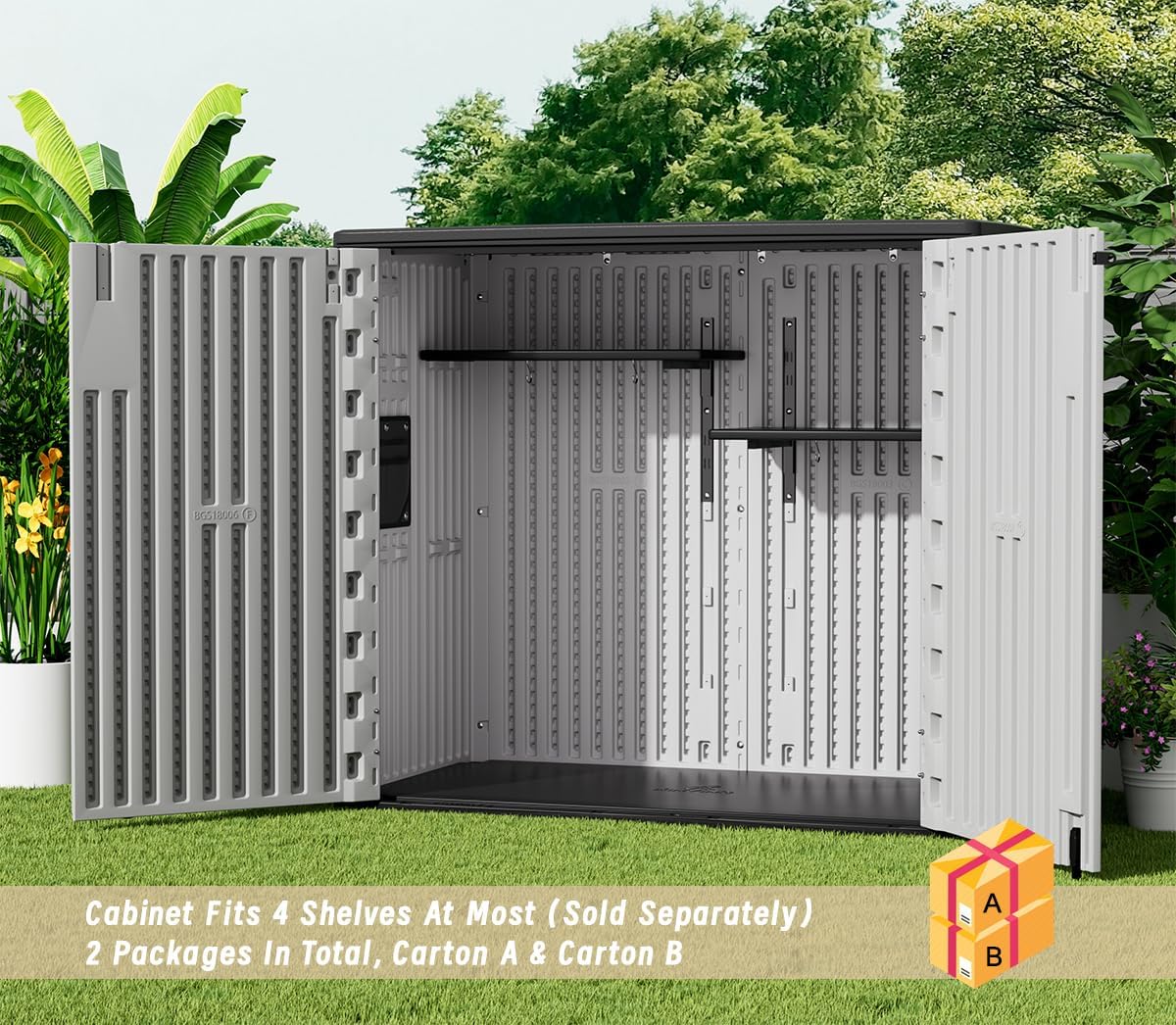 KINYING Outdoor Horizontal Storage Plastic Shed,37 Cu.ft Outdoor Storage Cabinet Waterproof Resin Tool Storage Box (Grey)