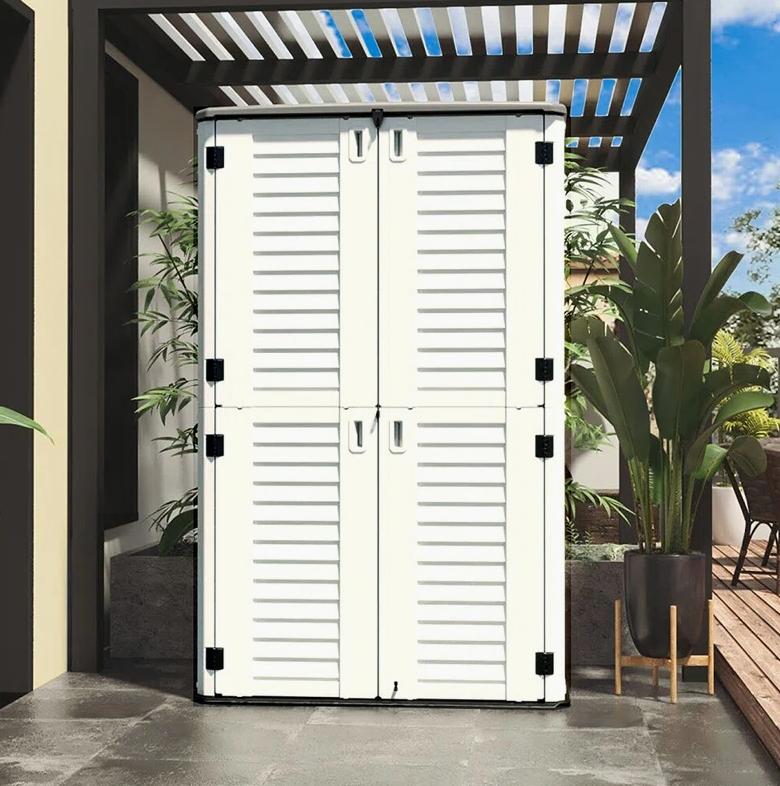 Garden Weather Resistance 4 ft. 2 in. W x 2 ft. 5 in. D Resin Vertical Tool Shed outdoor storage