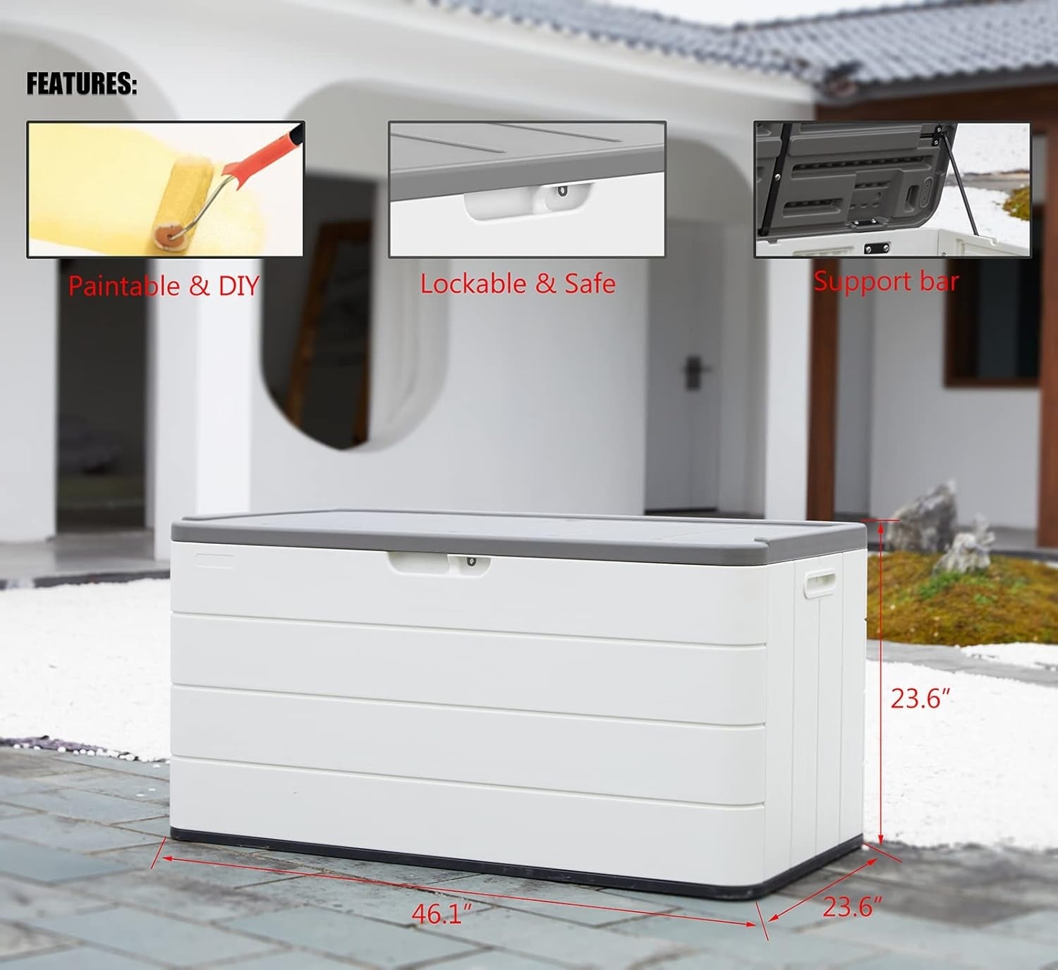 ADDOK Large Resin Deck Box Lockable, Outdoor Garden Storage Box Waterproof, Elegant Storage Bench for Cushions, Garden Tools