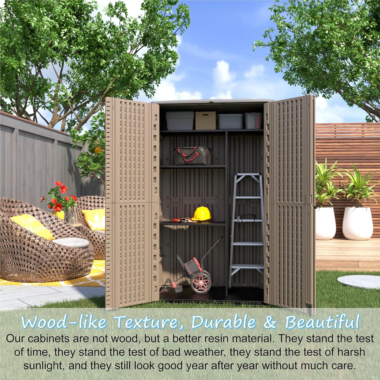52 Cu Ft Vertical Cabinet – Weatherproof Outdoor Storage with Reinforced Floor for Garage, Bike Shed, Pool & Garden