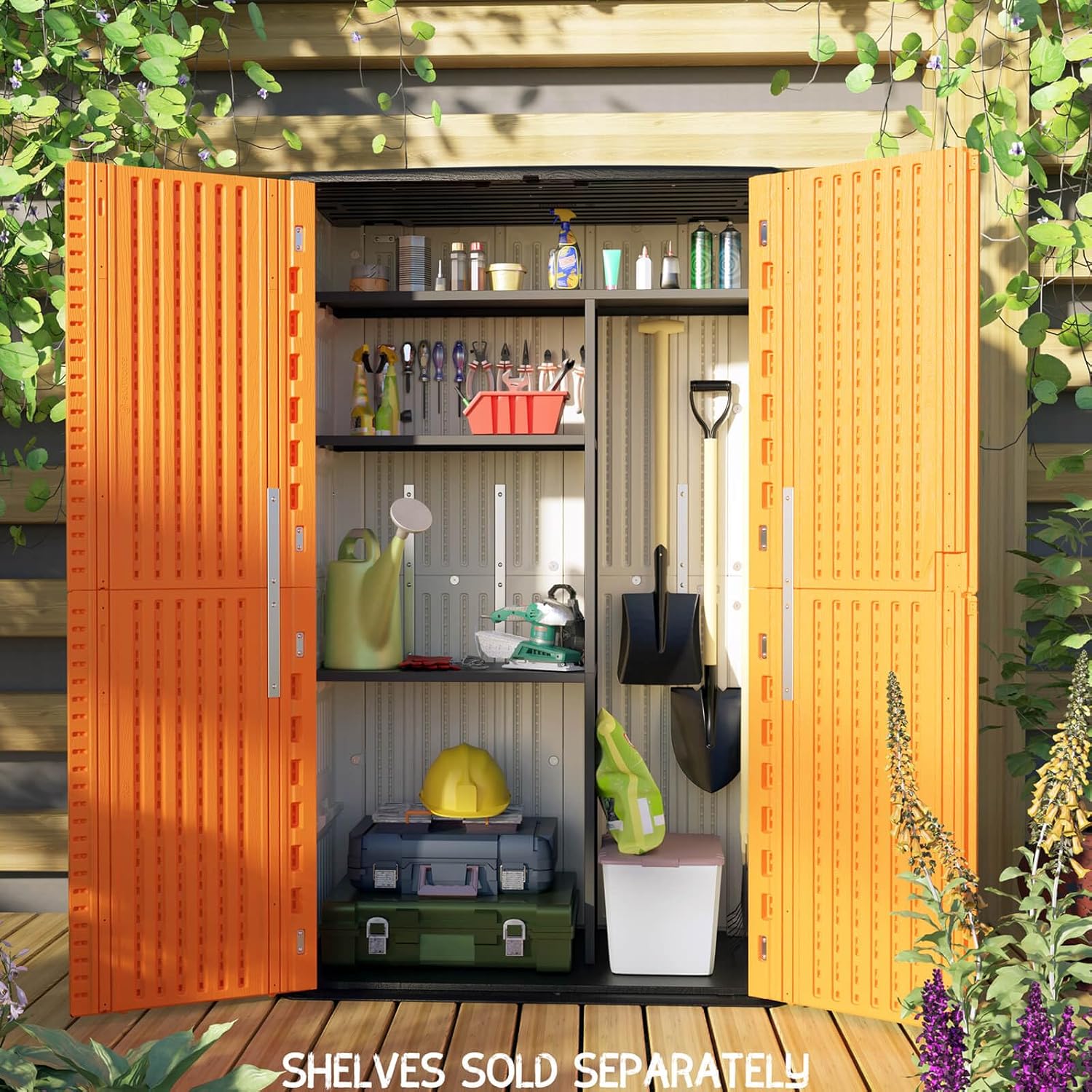 ADDOK Metal Shelve Laminate kit,Vertical Outdoor Storage Cabinet Specialized,68” x 46” x 15”(Black)