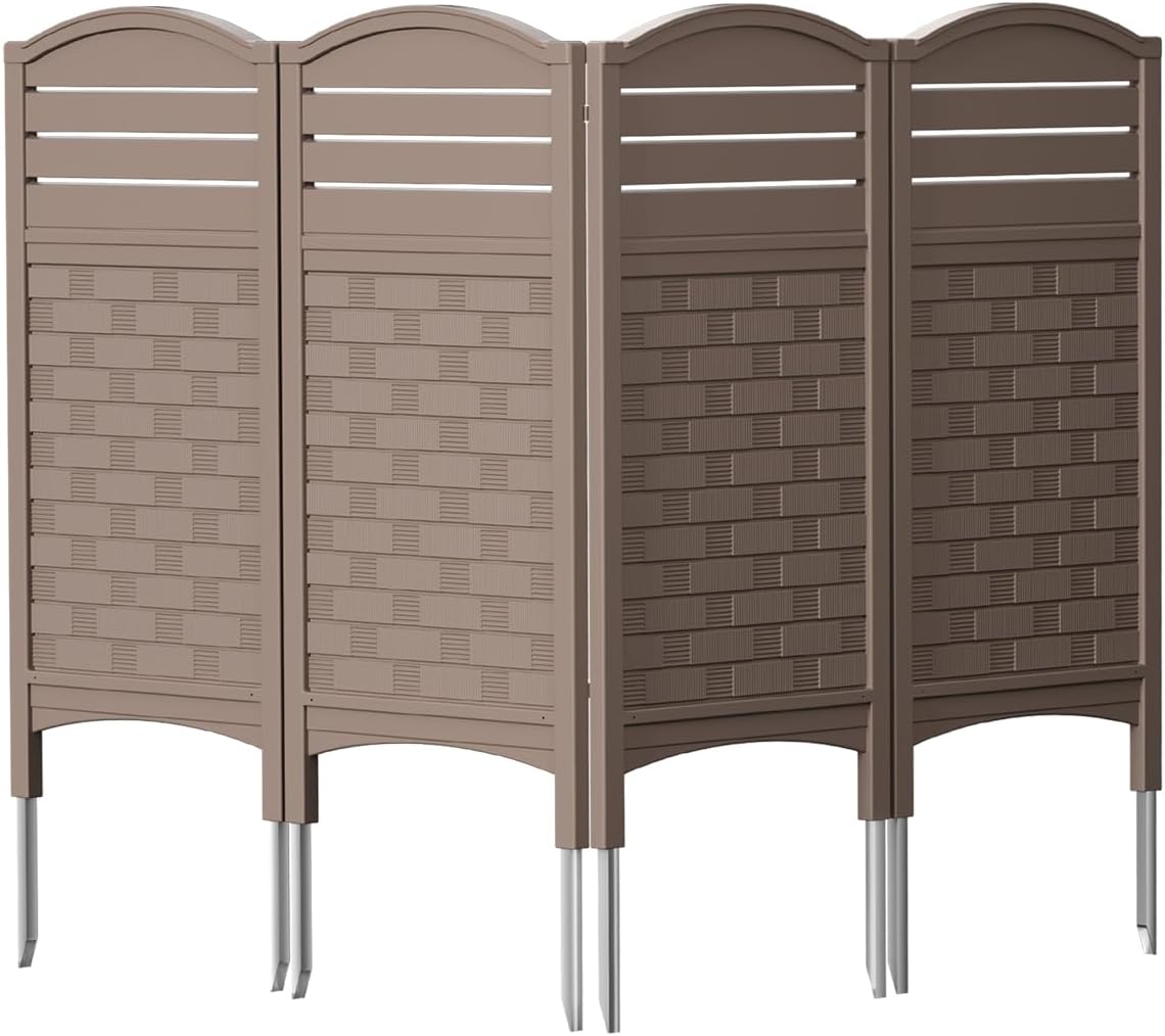 KINYING 4 Panels Fence Privacy Screen,Modern Design Pool Equipment Trash Can Enclosure Screen for Outdoor,Resin Fence Panels Kit Exterior