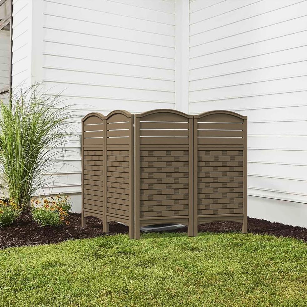 KINYING 4 Panels Fence Privacy Screen,Modern Design Pool Equipment Trash Can Enclosure Screen for Outdoor,Resin Fence Panels Kit Exterior