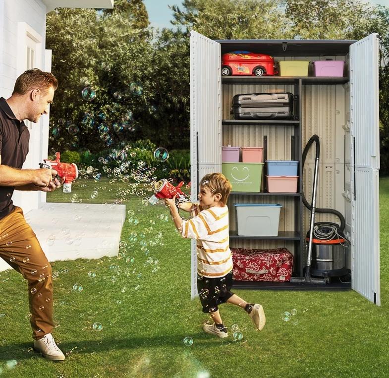Garden Weather Resistance 4 ft. 2 in. W x 2 ft. 5 in. D Resin Vertical Tool Shed outdoor storage