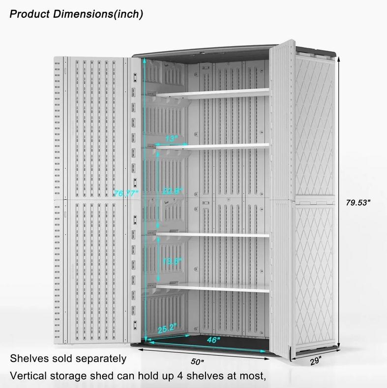 Garden Weather Resistance 4 ft. 2 in. W x 2 ft. 5 in. D Resin Vertical Tool Shed outdoor storage