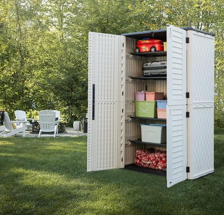 Garden Weather Resistance 4 ft. 2 in. W x 2 ft. 5 in. D Resin Vertical Tool Shed outdoor storage