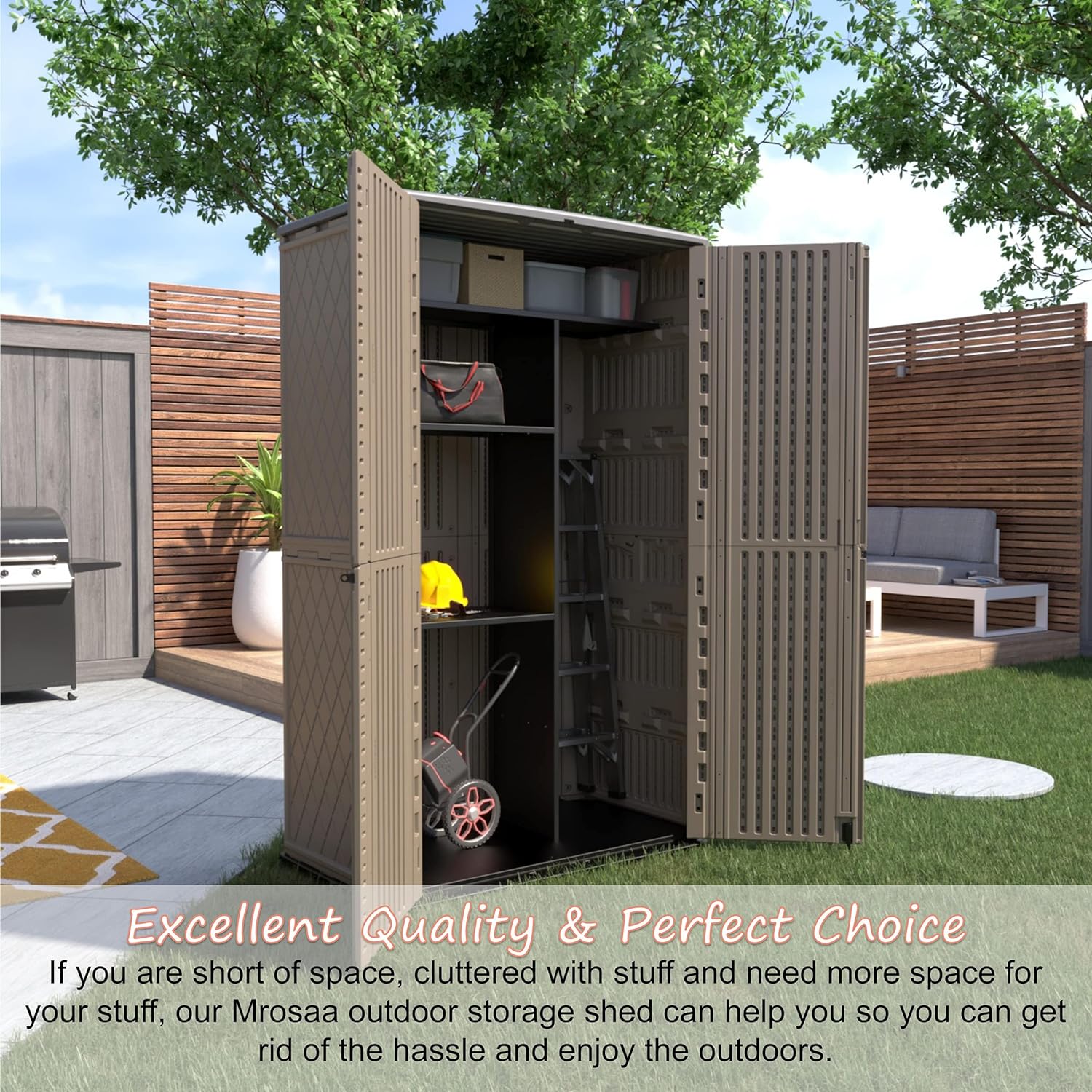 52 Cu Ft Vertical Cabinet – Weatherproof Outdoor Storage with Reinforced Floor for Garage, Bike Shed, Pool & Garden
