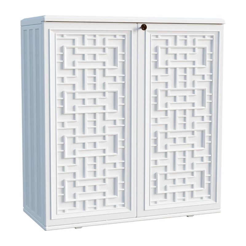 Waterproof Indoor Outdoor Storage Cabinet, Plastic Utility Organizer for Garden, Patio, Poolside, and Backyard, Ideal for Tools, Shoes, and Supplies, 34.3''L x 15''W x 36.2''H, Off-White