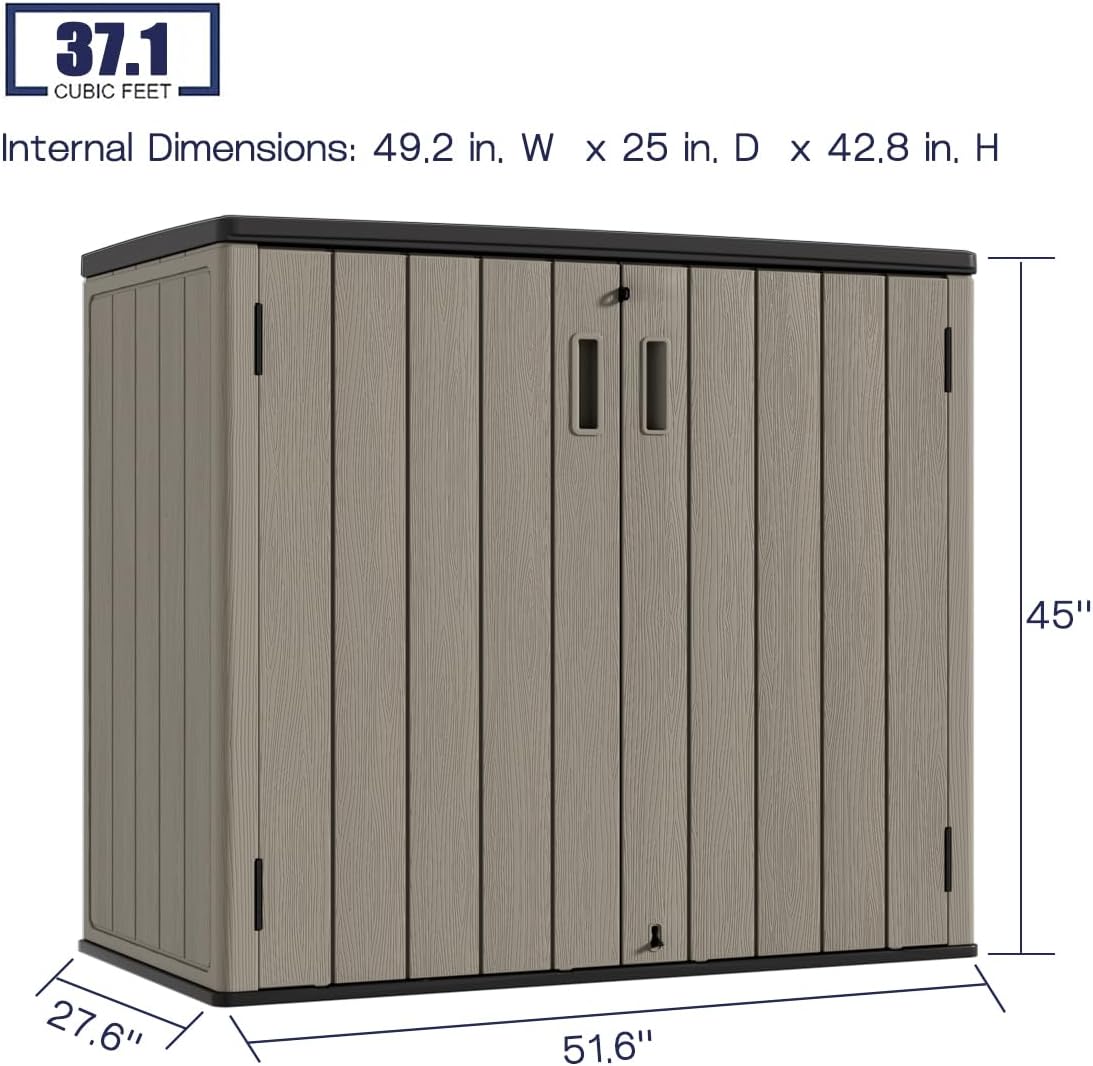 KINYING Outdoor Horizontal Storage Sheds,37 Cu.ft Outdoor Storage Cabinet Waterproof Resin Tool Storage Box Plastic Shed Organiser