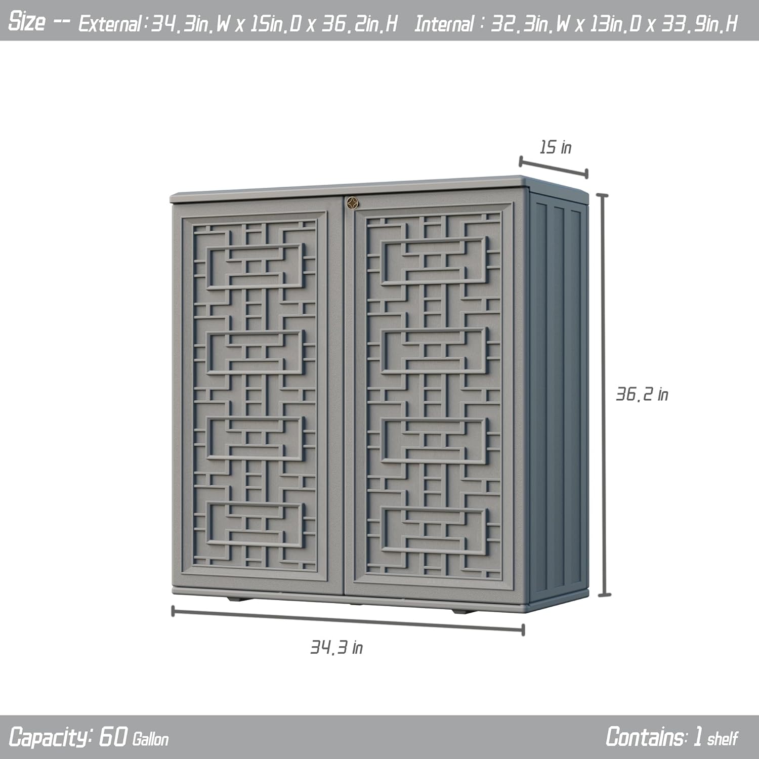All-Weather Utility Cabinet for Garden, Patio, Pool & Backyard – Waterproof Plastic Storage with Adjustable Shelves for Tools & Shoes, 34.3″×15″×36.2″