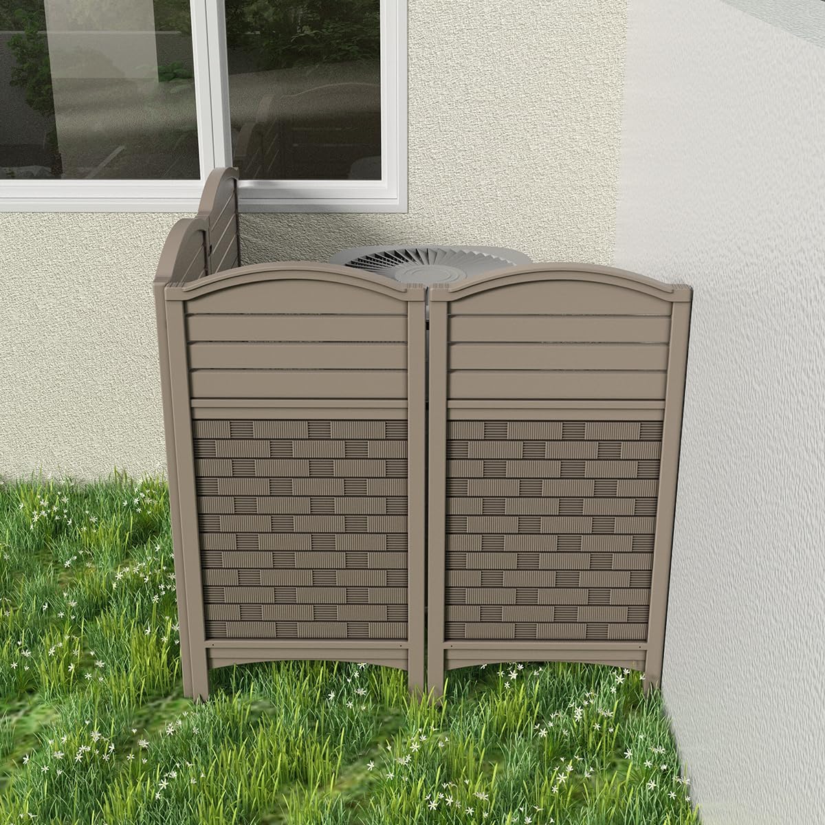 KINYING 4 Panels Fence Privacy Screen,Modern Design Pool Equipment Trash Can Enclosure Screen for Outdoor,Resin Fence Panels Kit Exterior