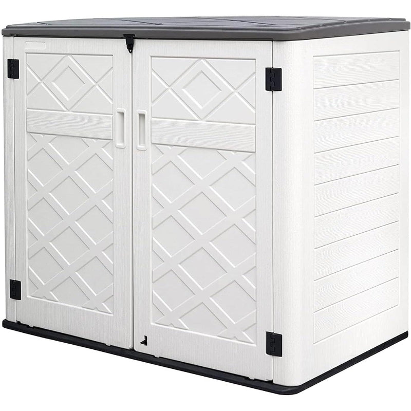 Resin Outdoor Storage Shed, 38 cu.ft Outdoor Storage Box Waterproof for Garden Tools, Patio Furniture, Trash Cans, Garage Storage, Customized Shelves & Lockable (Off White)