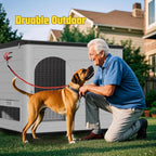 XLarge Durable Plastic Dog House for Big Dogs - Indoor Outdoor Double-Layer Insulated Doghouse with Open-Top Cover, Lockable SlidingDoor, Elevated Floor (46''L*38''W*39''H)