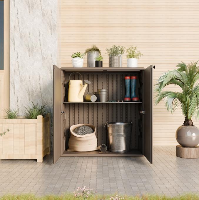 Home Furniture Outdoor 34.3"W x 36.2"H Plastic Vertical Storage Shed With One Shelf