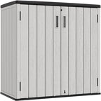 KINYING Outdoor Horizontal Plastic Storage Locker, 37 Cubic Feet Outdoor Storage Locker Waterproof Resin Tool Storage Box (Gray)