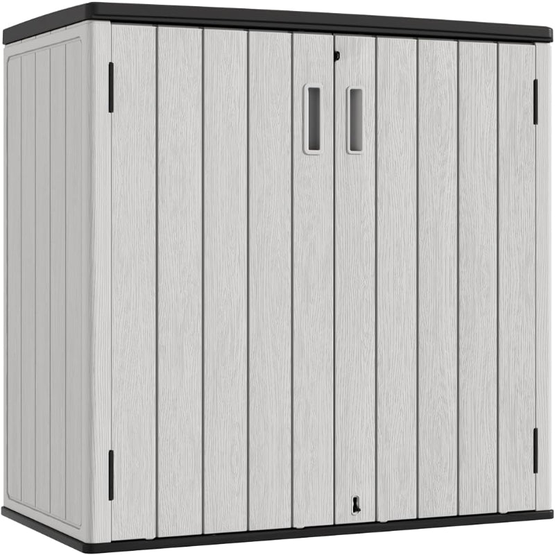 KINYING Outdoor Horizontal Plastic Storage Locker, 37 Cubic Feet Outdoor Storage Locker Waterproof Resin Tool Storage Box (Gray)