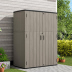 KINYING Outdoor Vertical Storage Plastic Shed,57 Cu.ft Outdoor Storage Cabinet Waterproof,Resin Sheds & Outdoor Storage (Brown)