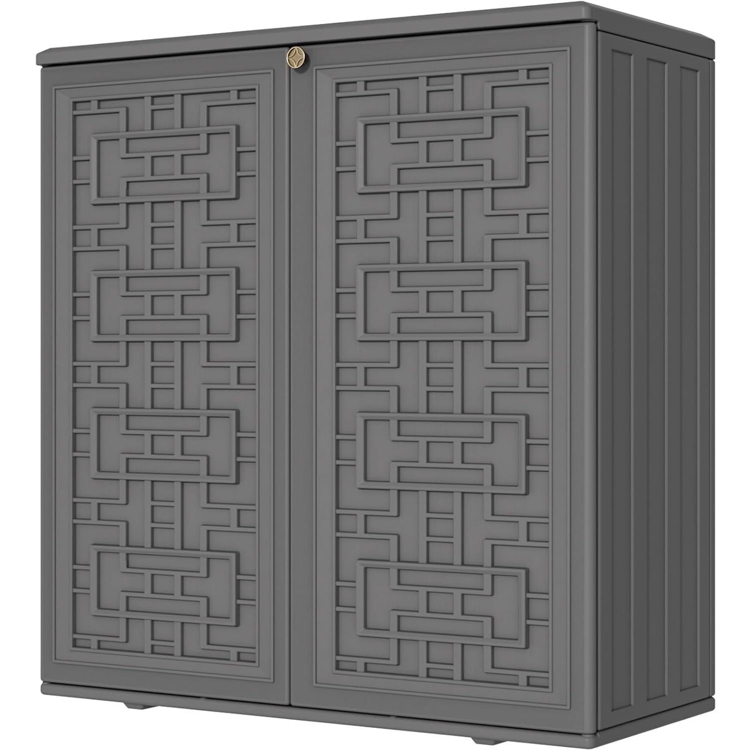 Resin Outdoor Storage Shed, 38 cu.ft Outdoor Storage Box Waterproof for Garden Tools, Patio Furniture, Trash Cans, Garage Storage, Customized Shelves & Lockable (Off White)