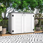 KINYING Outdoor Storage Shed - Horizontal Storage Box Waterproof for Garden, Patios, Backyards, Multi-Opening Door for Easy Storage of Garbage Cans, Tools, Lawn Mower, 26 Cubic Feet,Brown