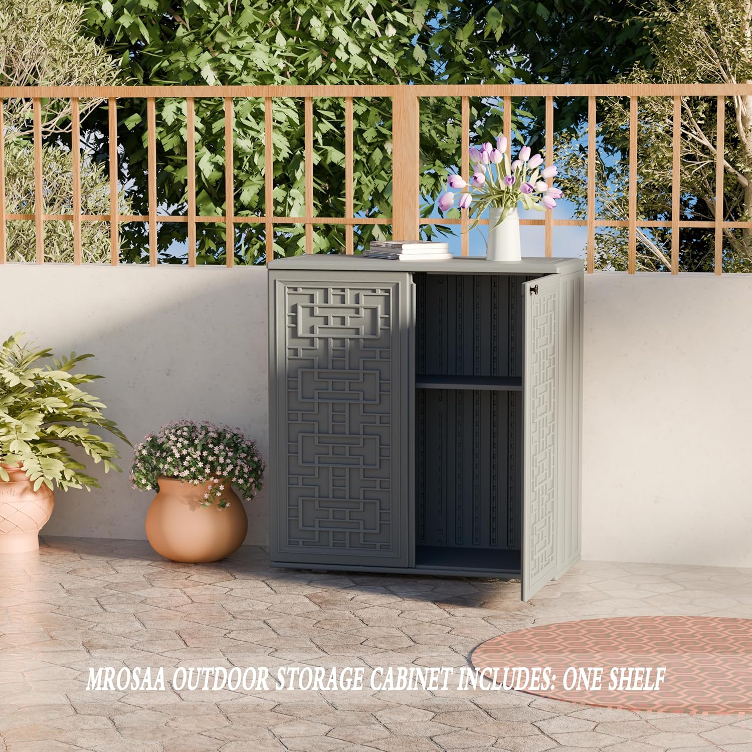 All-Weather Utility Cabinet for Garden, Patio, Pool & Backyard – Waterproof Plastic Storage with Adjustable Shelves for Tools & Shoes, 34.3″×15″×36.2″