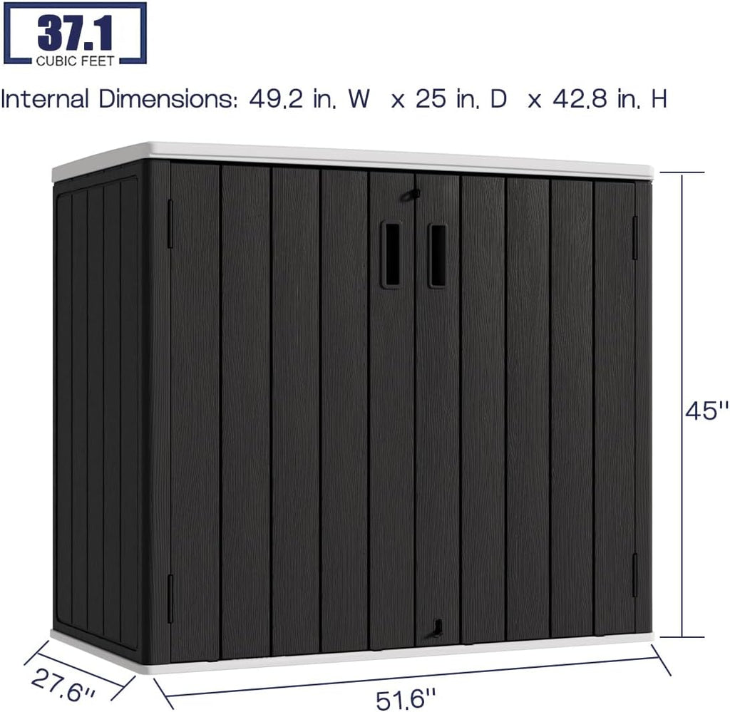 KINYING Outdoor Horizontal Storage Shed,37 Cu.ft Storage Cabinet Waterproof Resin Tool Organiser Storage Box for Garden Tools and Patio Furniture