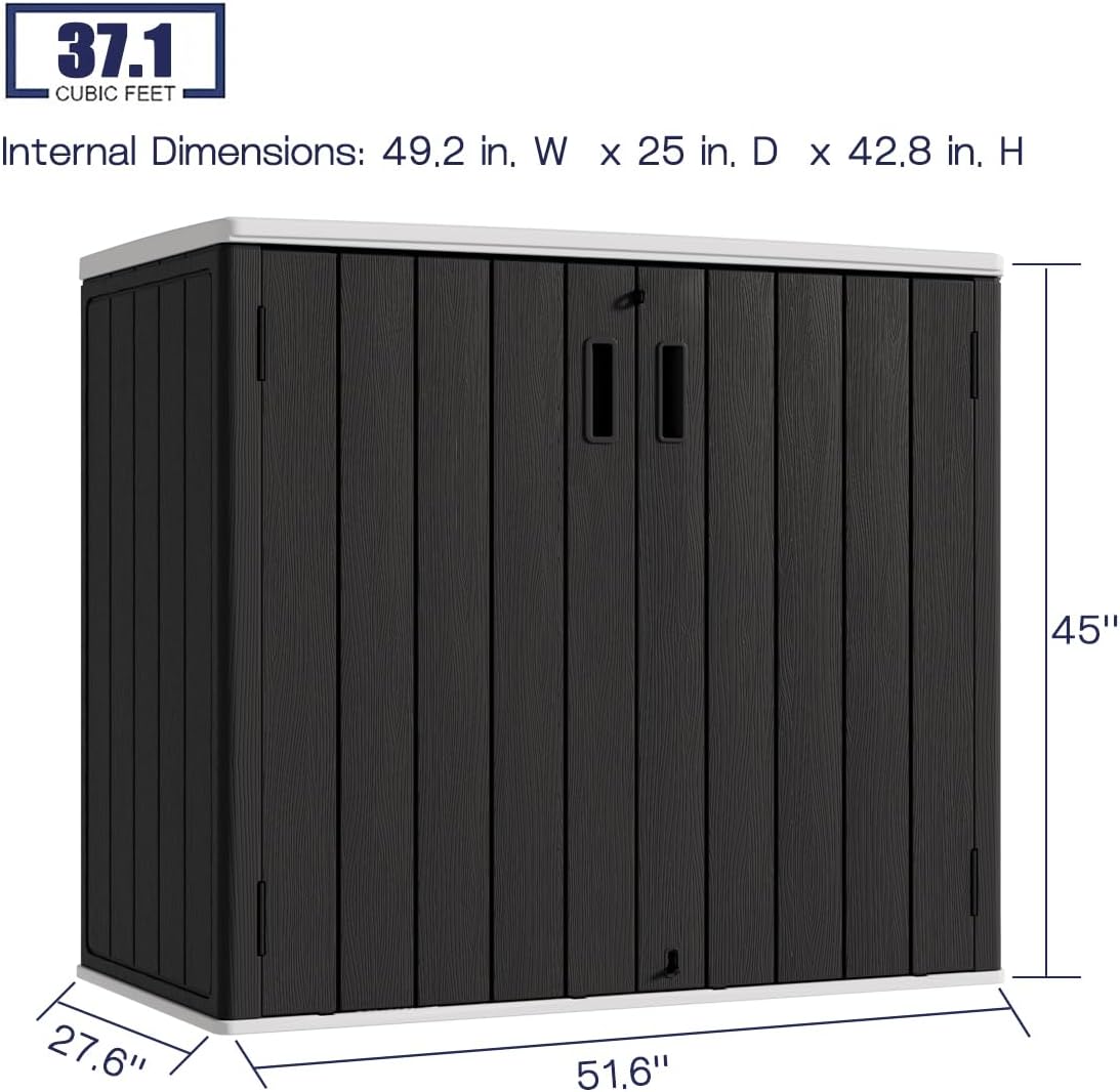 KINYING Outdoor Horizontal Storage Shed,37 Cu.ft Storage Cabinet Waterproof Resin Tool Organiser Storage Box for Garden Tools and Patio Furniture