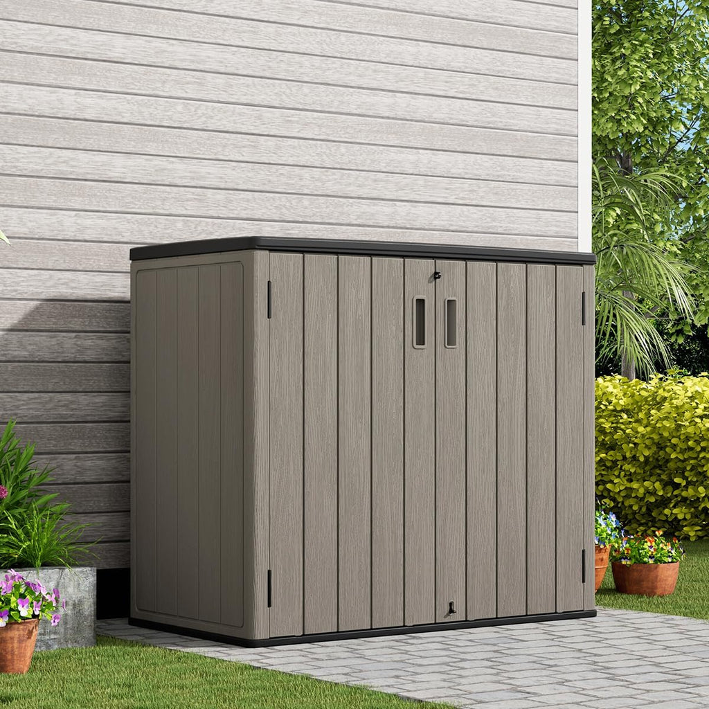 KINYING Outdoor Horizontal Storage Sheds,37 Cu.ft Outdoor Storage Cabinet Waterproof Resin Tool Storage Box Plastic Shed Organiser