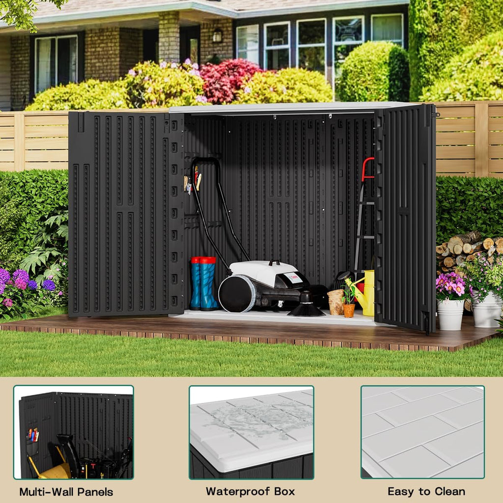 KINYING Outdoor Horizontal Storage Shed,37 Cu.ft Storage Cabinet Waterproof Resin Tool Organiser Storage Box for Garden Tools and Patio Furniture