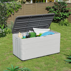 Outdoor pool storage box, waterproof resin material, lockable, suitable for storing outdoor gardening tools.
