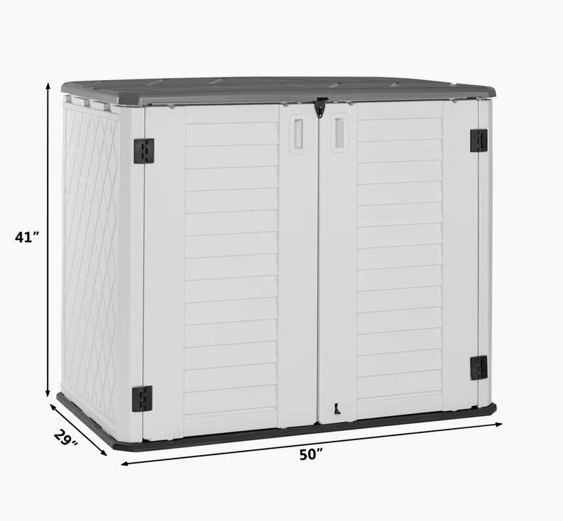 KINYING Outdoor Storage Shed - Horizontal Storage Box Waterproof for Garden, Patios, Backyards, Multi-Opening Door for Easy Storage of Garbage Cans, Tools, Lawn Mower, 26 Cubic Feet,Brown