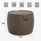 ADDOK 33 Gallon Round Deck Box, Outside Storage Box Waterproof, Outdoor Storage Bench for Cushions, Garden Tools,Brown