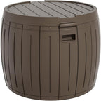ADDOK 33 Gallon Round Deck Box, Outside Storage Box Waterproof, Outdoor Storage Bench for Cushions, Garden Tools,Brown