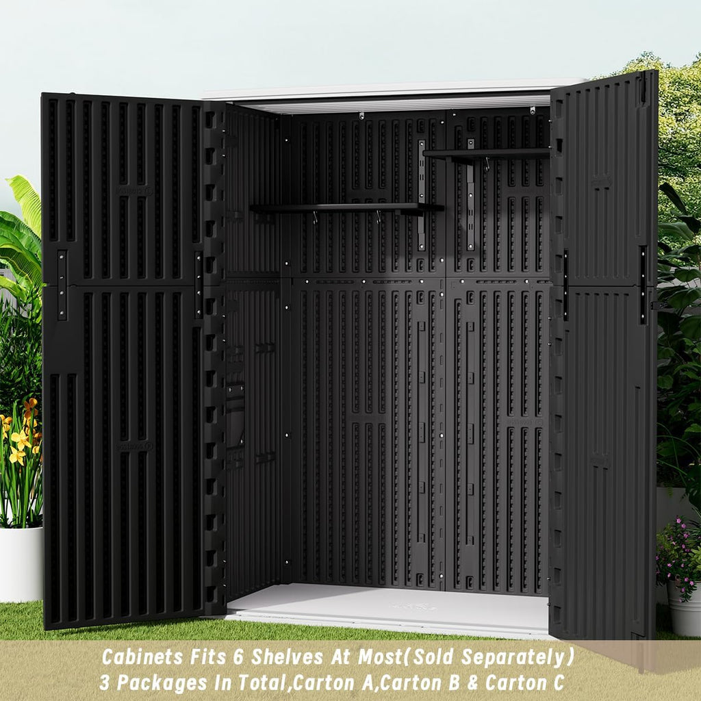 KINYING Outdoor Vertical Storage Plastic Shed,57 Cu.ft Outdoor Storage Cabinet Waterproof,Resin Sheds & Outdoor Storage (Black)