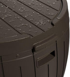 ADDOK 33 Gallon Round Deck Box, Outside Storage Box Waterproof, Outdoor Storage Bench for Cushions, Garden Tools,Brown