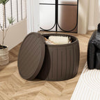 ADDOK 33 Gallon Round Deck Box, Outside Storage Box Waterproof, Outdoor Storage Bench for Cushions, Garden Tools,Brown