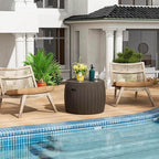 ADDOK 33 Gallon Round Deck Box, Outside Storage Box Waterproof, Outdoor Storage Bench for Cushions, Garden Tools,Brown