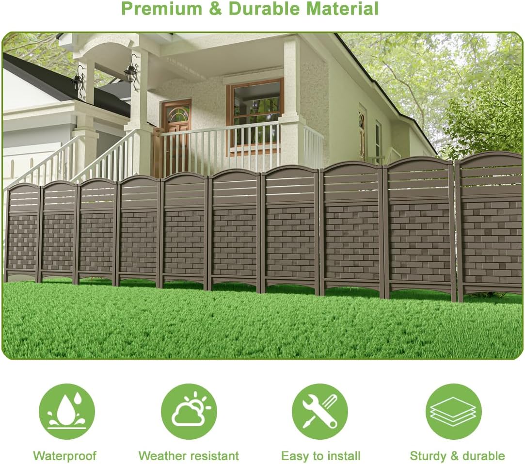 KINYING 4 Panels Fence Privacy Screen,Modern Design Pool Equipment Trash Can Enclosure Screen for Outdoor,Resin Fence Panels Kit Exterior