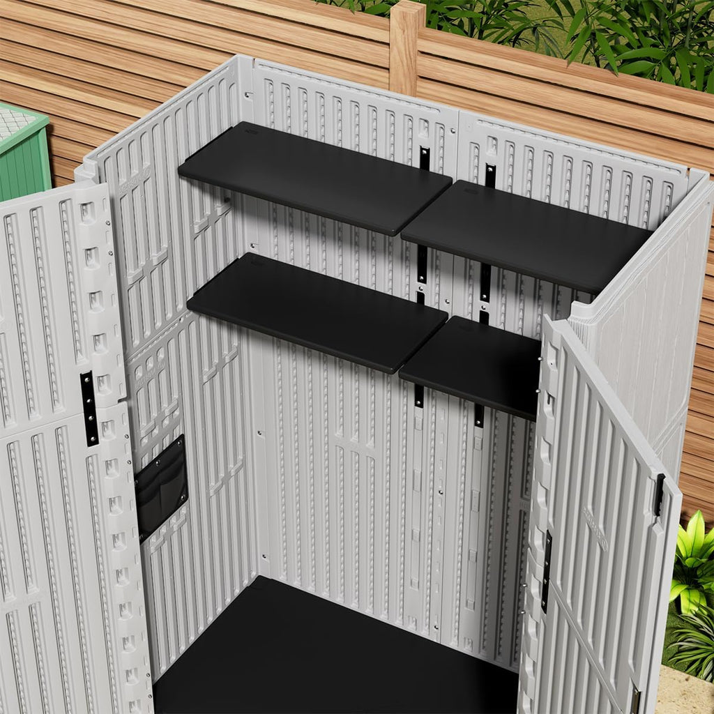 KINYING Plastic Shelving for 37 Cu.ft Horizontal Shed and 57 Cu.ft Vertical Shed, One Shelf with 2 Hooks On The Package,  Organiser Racks