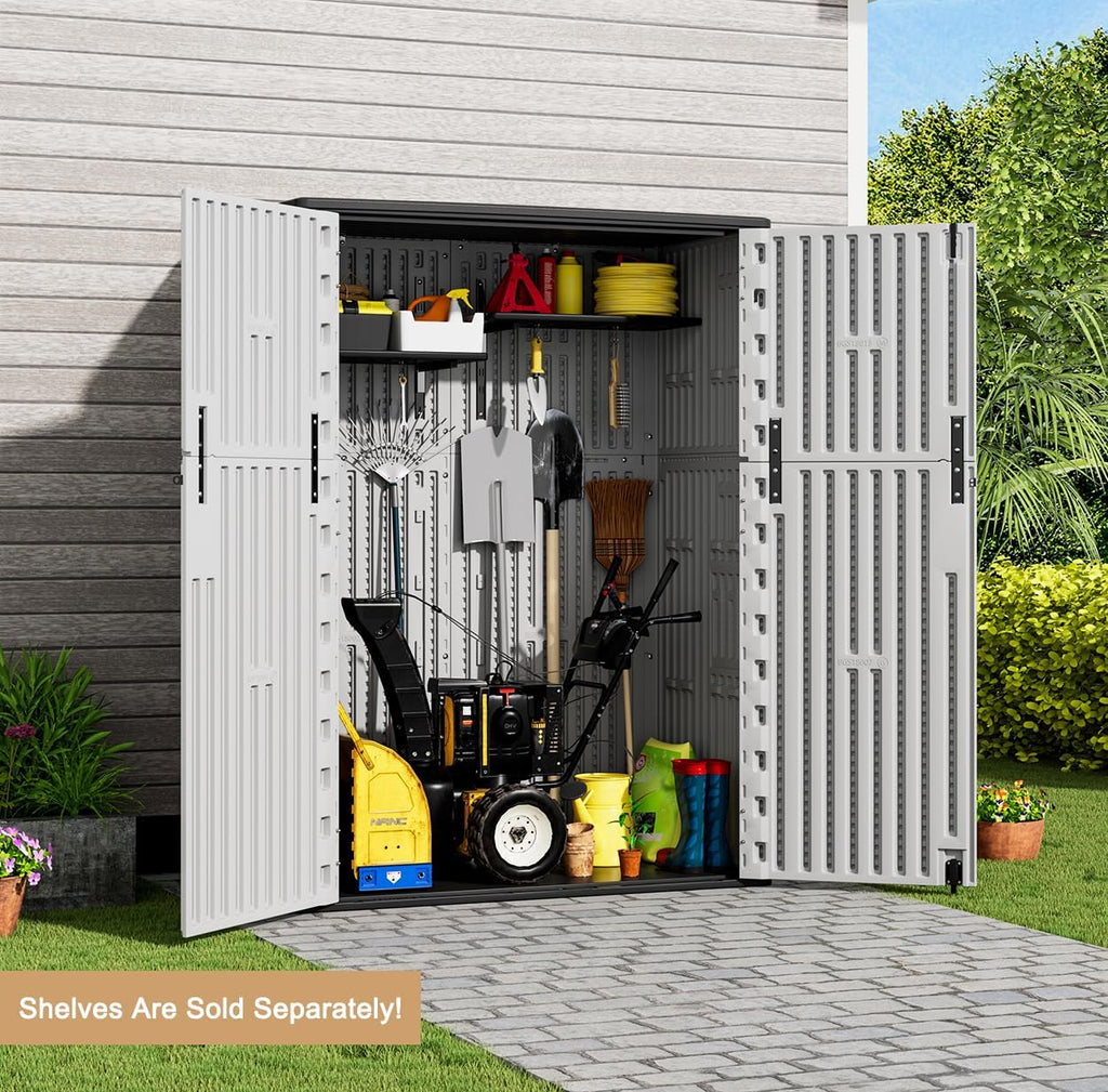 KINYING Plastic Shelving for 37 Cu.ft Horizontal Shed and 57 Cu.ft Vertical Shed, One Shelf with 2 Hooks On The Package,  Organiser Racks