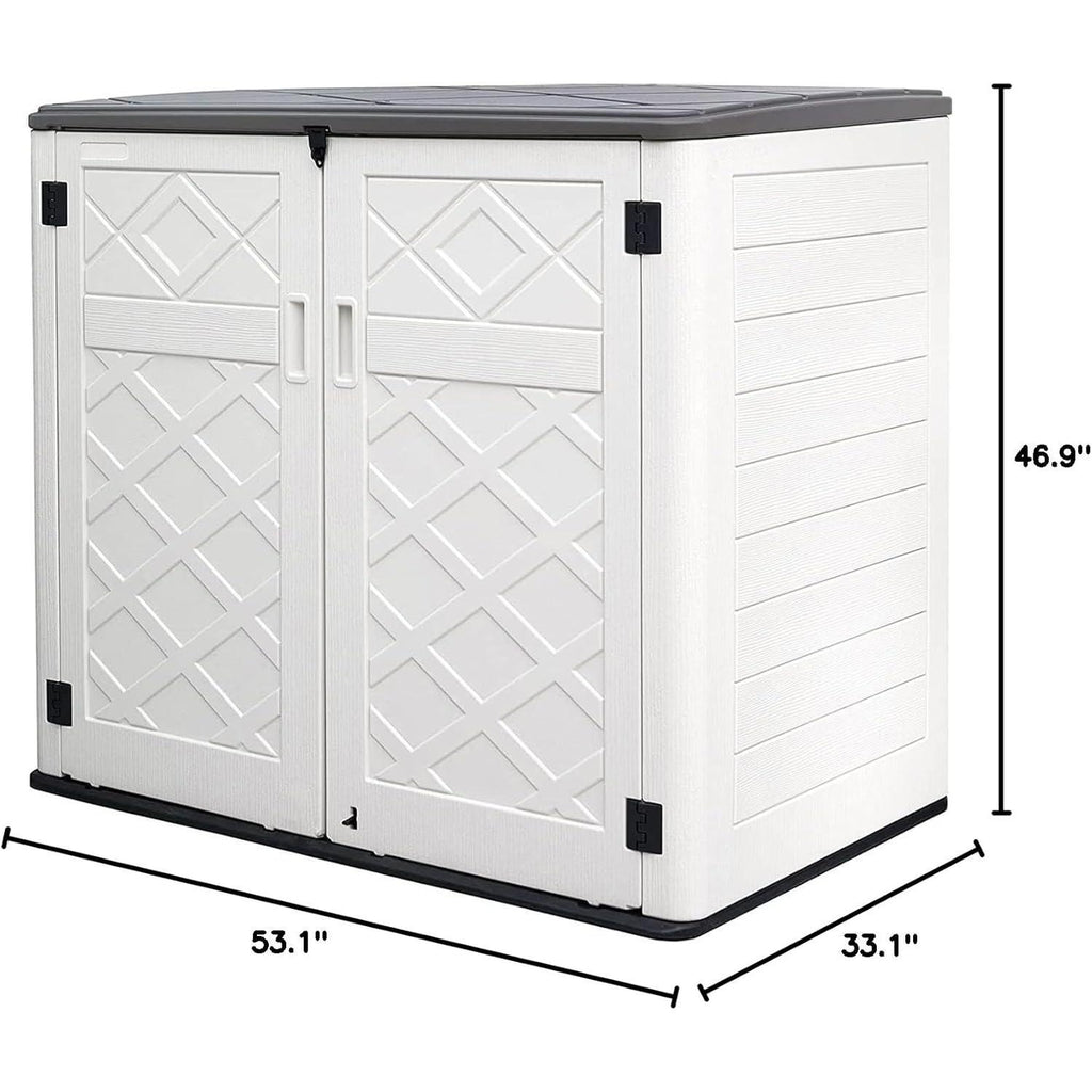 Resin Outdoor Storage Shed, 38 cu.ft Outdoor Storage Box Waterproof for Garden Tools, Patio Furniture, Trash Cans, Garage Storage, Customized Shelves & Lockable (Off White)