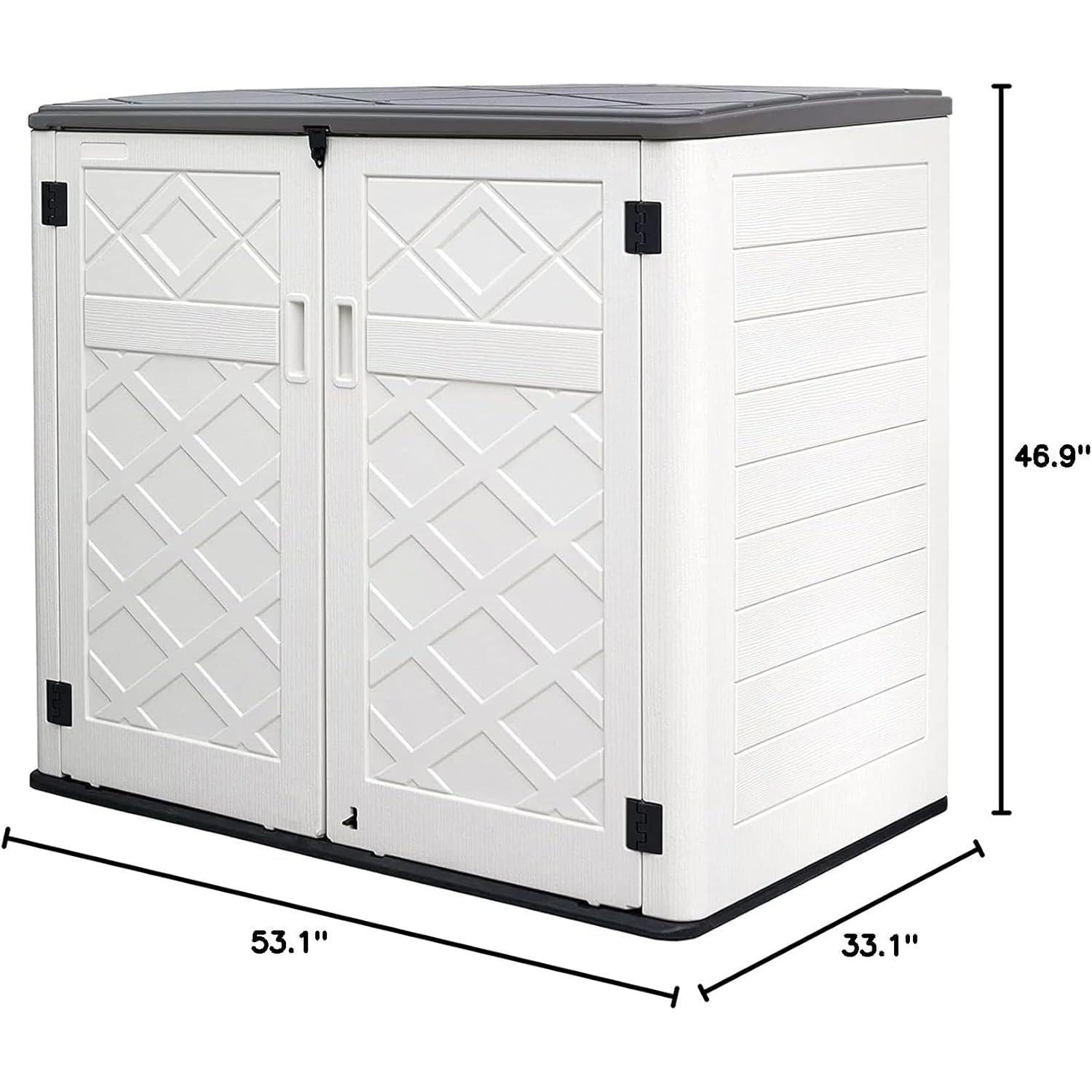 Resin Outdoor Storage Shed, 38 cu.ft Outdoor Storage Box Waterproof for Garden Tools, Patio Furniture, Trash Cans, Garage Storage, Customized Shelves & Lockable (Off White)