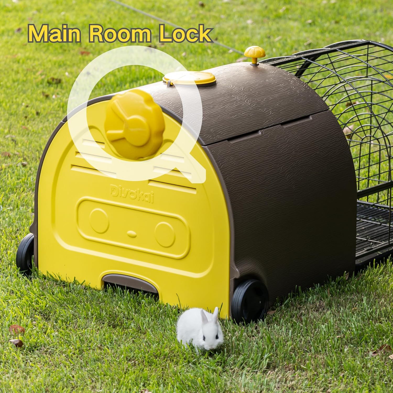 DIYOKAI Plastic Chicken Rabbit Hutch Cage Outdoor Guinea Pig Cage with Waterproof Shell, Easy Tray, Separable Hutch, Revolving Doors, Smooth Wheels