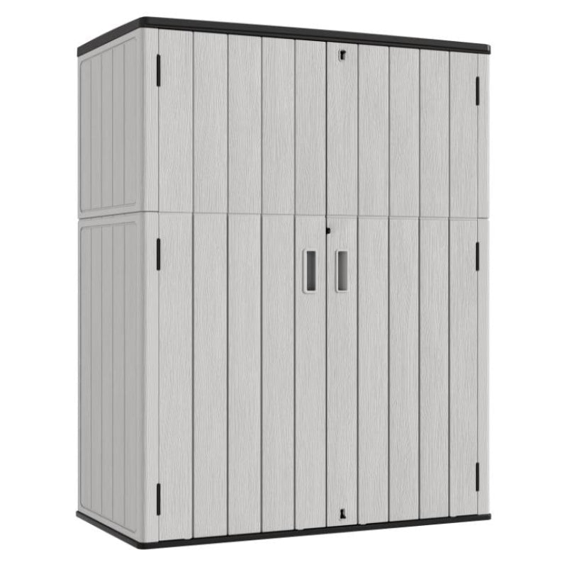 KINYING Outdoor Vertical Storage Plastic Shed,57 Cu.ft Outdoor Storage Cabinet Waterproof,Resin Sheds & Outdoor Storage (Grey)