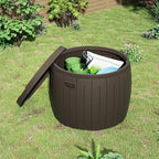 ADDOK 33 Gallon Round Deck Box, Outside Storage Box Waterproof, Outdoor Storage Bench for Cushions, Garden Tools,Brown