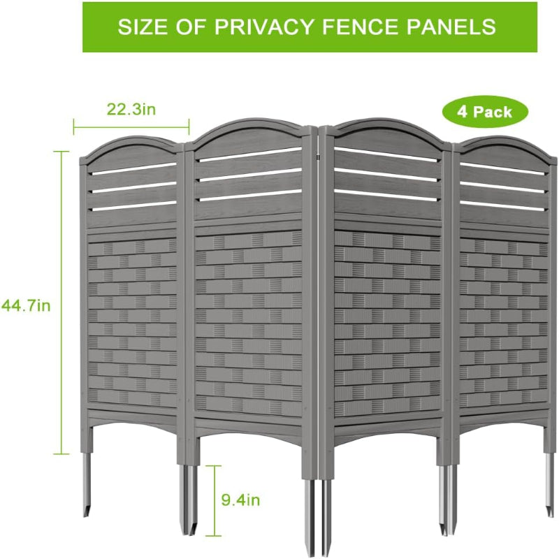 Air Conditioner Fence Privacy Screen,Resin Outdoor Privacy Vinyl Fence,4 Panels Pool Equipment Enclosure with Metal Stake,45" (H) x 22" (W) Per Panel Trash Can Enclosure