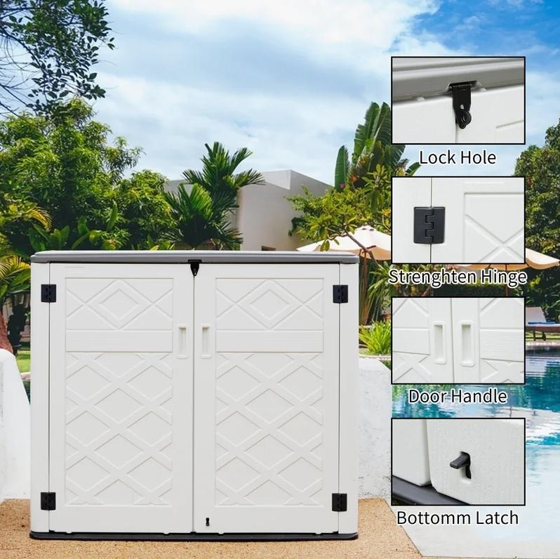 KINYING Larger Outdoor Storage Shed Weather Resistance, Horizontal Outdoor Storage Box Waterproof for Garden, Patios, Backyards, 48 Cu.ft Capacity for Garbage Cans, Lawn Mower, Garden Tools