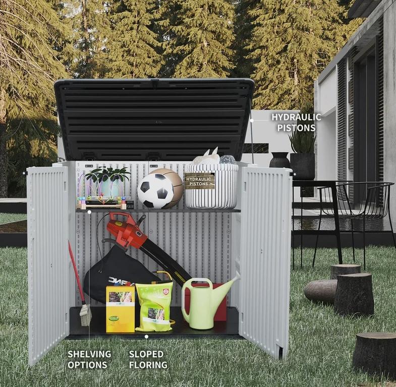 KINYING Larger Outdoor Storage Shed Weather Resistance, Horizontal Outdoor Storage Box Waterproof for Garden, Patios, Backyards, 48 Cu.ft Capacity for Garbage Cans, Lawn Mower, Garden Tools