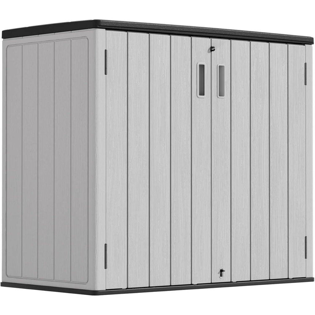 Resin Outdoor Storage Shed, 38 cu.ft Outdoor Storage Box Waterproof for Garden Tools, Patio Furniture, Trash Cans, Garage Storage, Customized Shelves & Lockable (Off White)