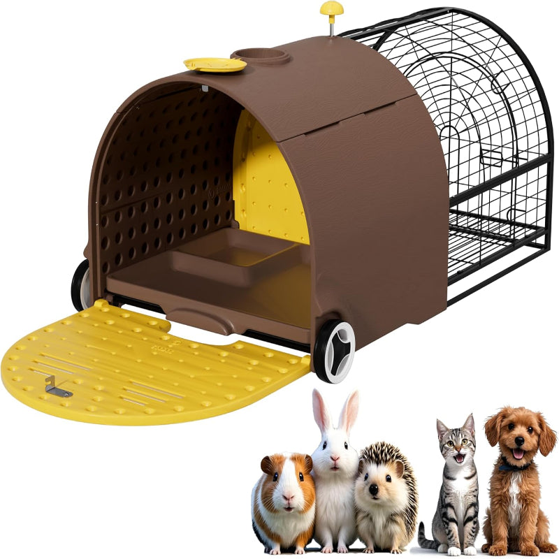 DIYOKAI Plastic Chicken Rabbit Hutch Cage Outdoor Guinea Pig Cage with Waterproof Shell, Easy Tray, Separable Hutch, Revolving Doors, Smooth Wheels