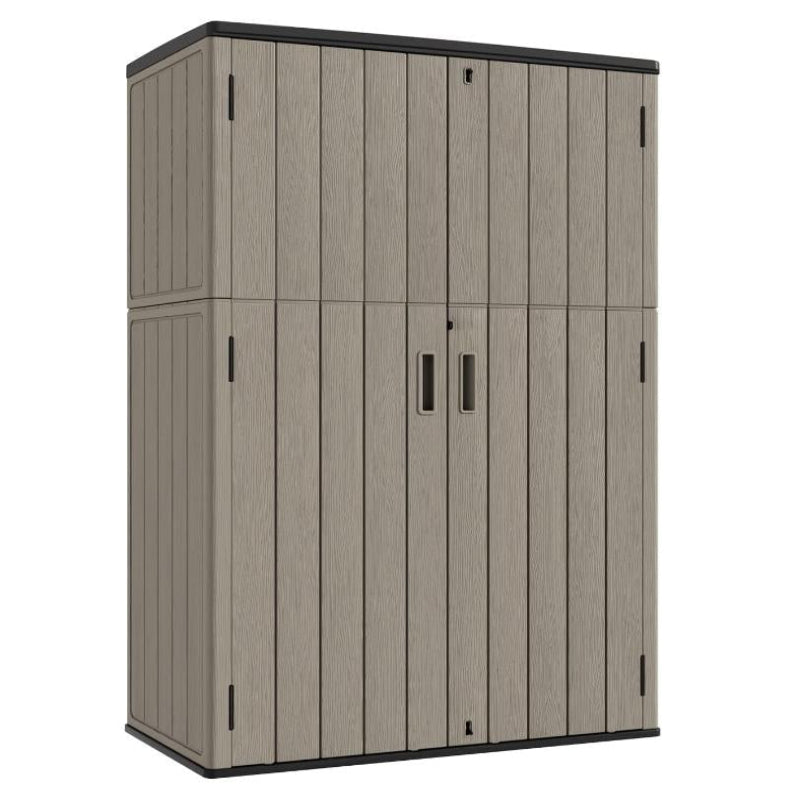 KINYING Outdoor Vertical Storage Plastic Shed,57 Cu.ft Outdoor Storage Cabinet Waterproof,Resin Sheds & Outdoor Storage (Brown)